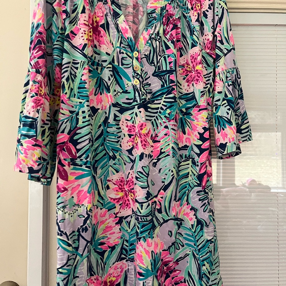 Lilly Pulitzer Vibrant Pink and Green Long Sleeve Dress